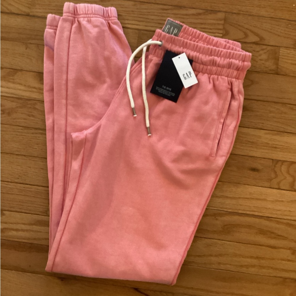 GAP SOFT JOGGER SWEATPANTS /POCKETS ROPE TIE/HAND DYED APPLE BLOSSOM PINK SMALL - Picture 3 of 13